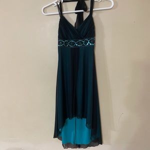 Green and Black Sequin High Low Halter Dress
